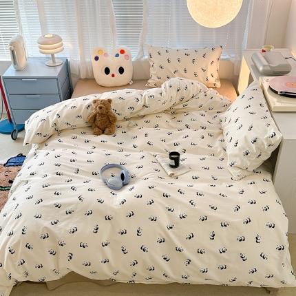 昔可 2023新款全棉小卡通爱心四件套 小小熊猫