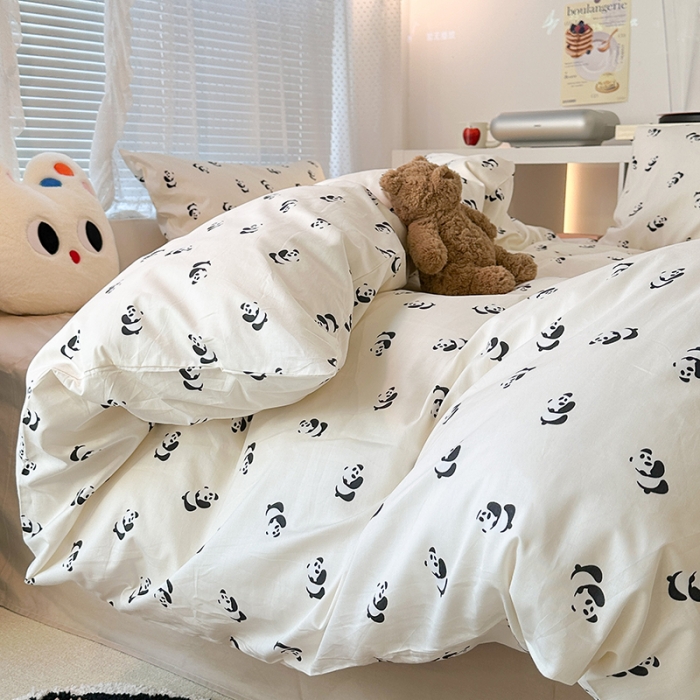 91家纺网 家纺一手货源 找家纺 昔可 2023新款全棉小卡通爱心四件套 小小熊猫