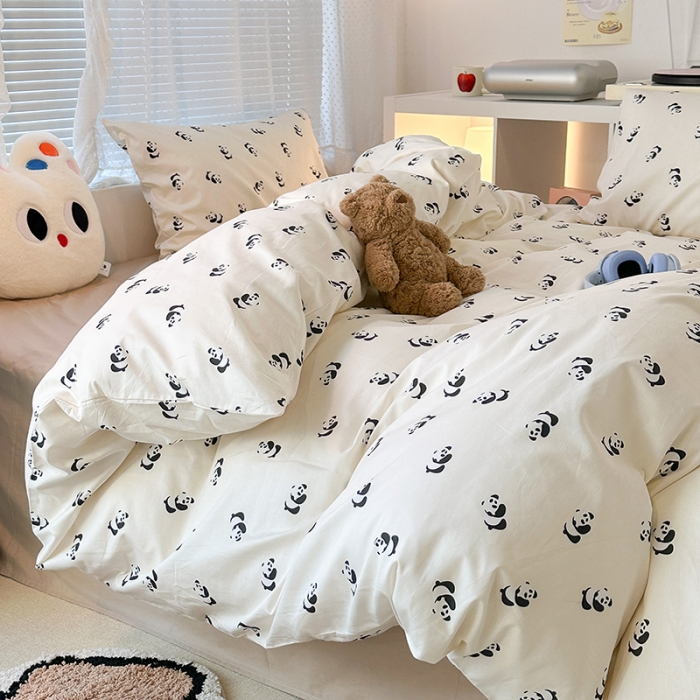 91家纺网 家纺一手货源 找家纺 昔可 2023新款全棉小卡通爱心四件套 小小熊猫