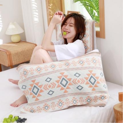 91家纺网 家纺一手货源 找家纺 朴尔家纺 2023新款波西米亚风优棉三层纱布枕巾 莱茵情调黄