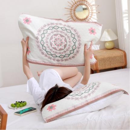 91家纺网 家纺一手货源 找家纺 朴尔家纺 2023新款波西米亚风优棉三层纱布枕巾 玛雅圆盘