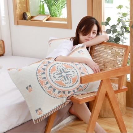 91家纺网 家纺一手货源 找家纺 朴尔家纺 2023新款波西米亚风优棉三层纱布枕巾 赛亚-黄