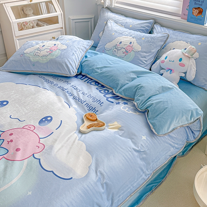 91家纺网 家纺一手货源 找家纺 蘭菲家纺 2023新款宝宝绒卡通印花四件套及单品 棉花糖