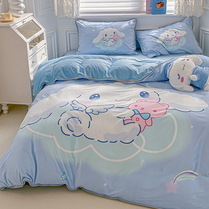 91家纺网 家纺一手货源 找家纺 蘭菲家纺 2023新款宝宝绒卡通印花四件套及单品 棉花糖