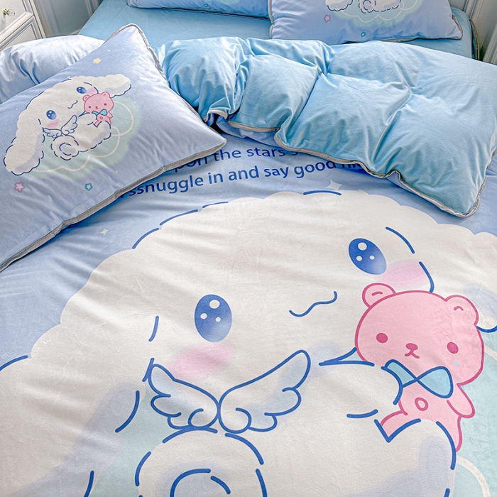 91家纺网 家纺一手货源 找家纺 蘭菲家纺 2023新款宝宝绒卡通印花四件套及单品 棉花糖