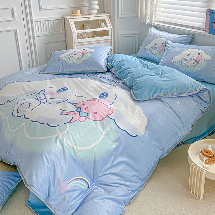 91家纺网 家纺一手货源 找家纺 蘭菲家纺 2023新款宝宝绒卡通印花四件套及单品 棉花糖