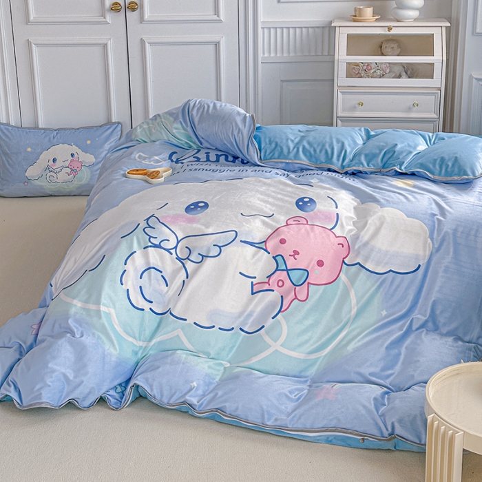 91家纺网 家纺一手货源 找家纺 蘭菲家纺 2023新款宝宝绒卡通印花四件套及单品 棉花糖