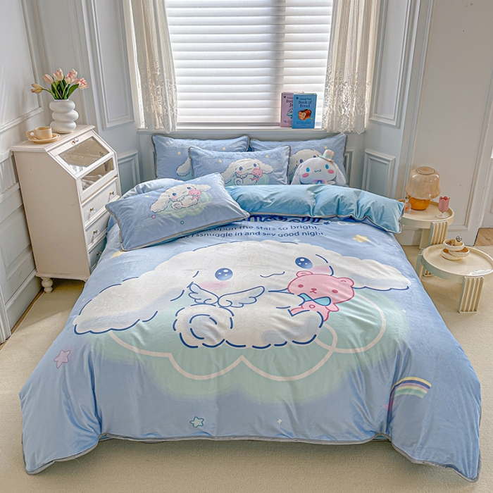 91家纺网 家纺一手货源 找家纺 蘭菲家纺 2023新款宝宝绒卡通印花四件套及单品 棉花糖