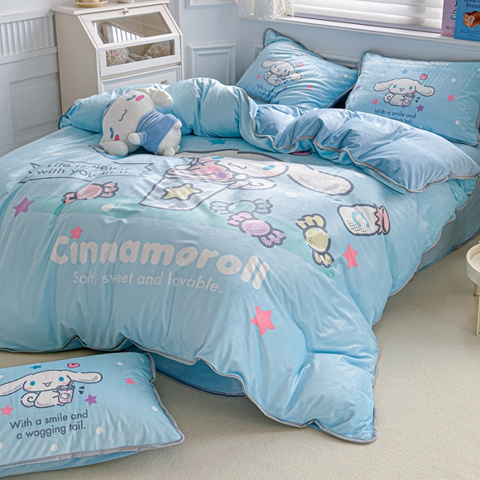 91家纺网 家纺一手货源 找家纺 蘭菲家纺 2023新款宝宝绒卡通印花四件套及单品 奶茶来了