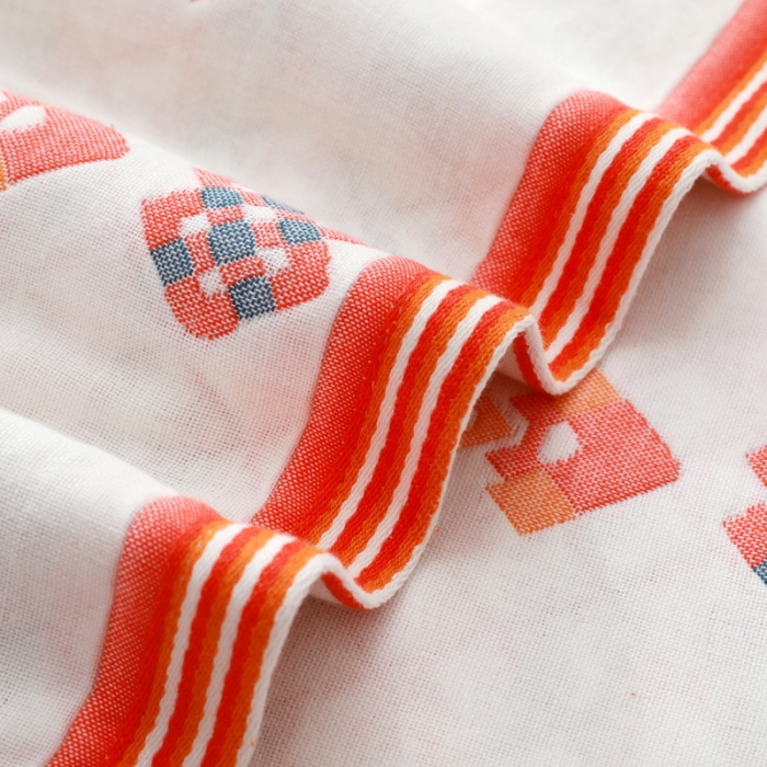 91家纺网 家纺一手货源 找家纺 朴尔家纺 2023新款波西米亚风优棉三层纱布枕巾 爱丁堡红