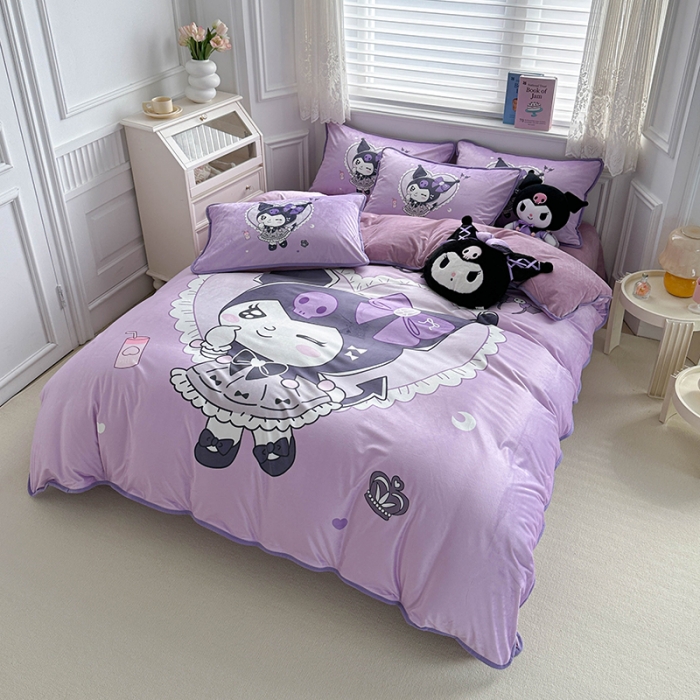 91家纺网 家纺一手货源 找家纺 蘭菲家纺 2023新款宝宝绒卡通印花四件套及单品 奶油巴库