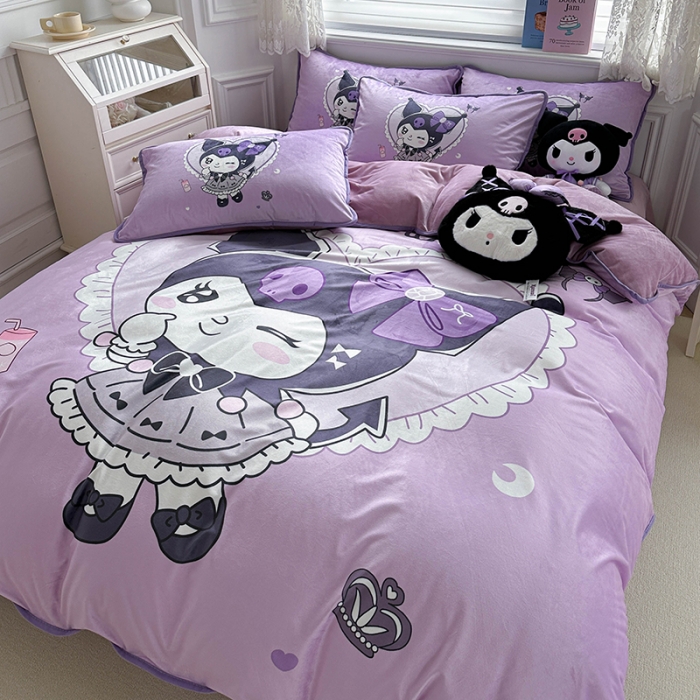 91家纺网 家纺一手货源 找家纺 蘭菲家纺 2023新款宝宝绒卡通印花四件套及单品 奶油巴库