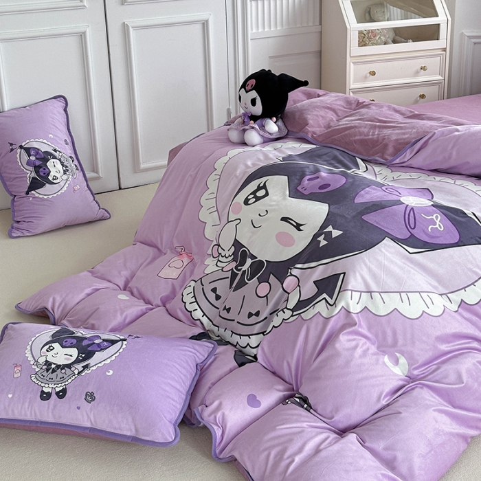 91家纺网 家纺一手货源 找家纺 蘭菲家纺 2023新款宝宝绒卡通印花四件套及单品 奶油巴库