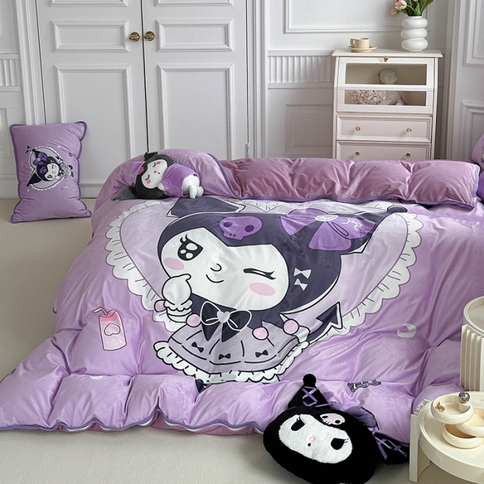 91家纺网 家纺一手货源 找家纺 蘭菲家纺 2023新款宝宝绒卡通印花四件套及单品 奶油巴库