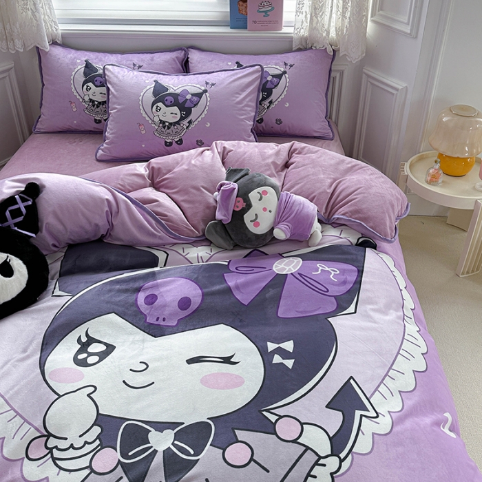 91家纺网 家纺一手货源 找家纺 蘭菲家纺 2023新款宝宝绒卡通印花四件套及单品 奶油巴库