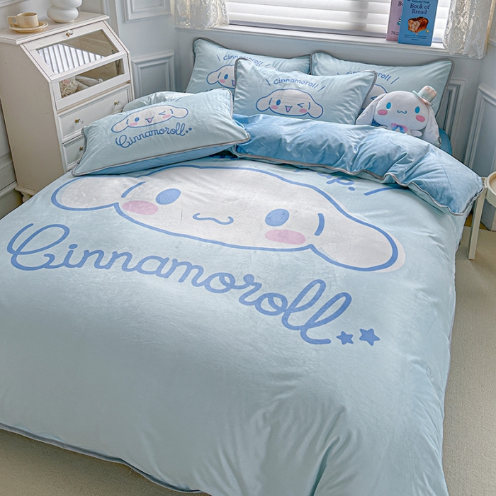 91家纺网 家纺一手货源 找家纺 蘭菲家纺 2023新款宝宝绒卡通印花四件套及单品 肉包