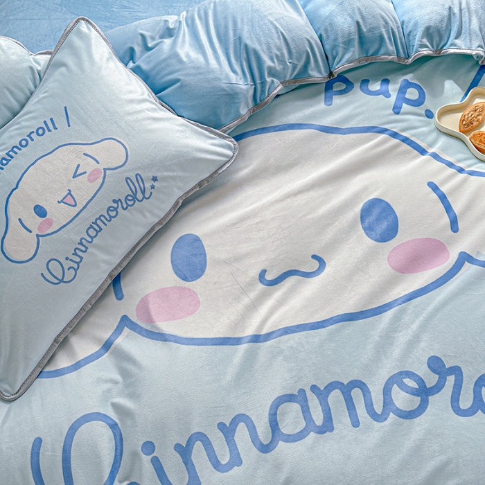 91家纺网 家纺一手货源 找家纺 蘭菲家纺 2023新款宝宝绒卡通印花四件套及单品 肉包