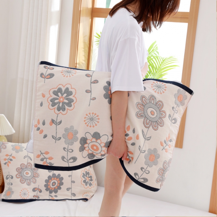 91家纺网 家纺一手货源 找家纺 朴尔家纺 2023新款波西米亚风优棉三层纱布枕巾 花中漫舞