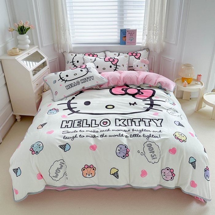 91家纺网 家纺一手货源 找家纺 蘭菲家纺 2023新款宝宝绒卡通印花四件套及单品 甜品站