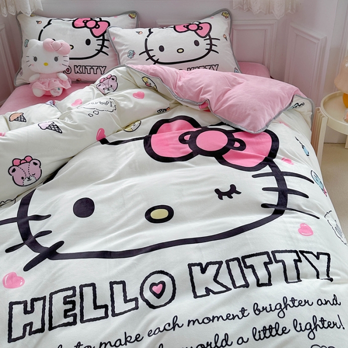 91家纺网 家纺一手货源 找家纺 蘭菲家纺 2023新款宝宝绒卡通印花四件套及单品 甜品站