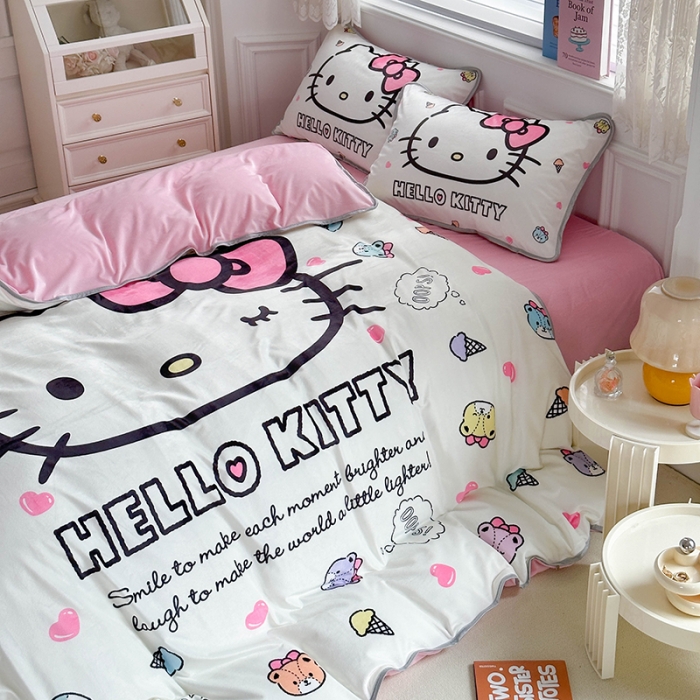 91家纺网 家纺一手货源 找家纺 蘭菲家纺 2023新款宝宝绒卡通印花四件套及单品 甜品站