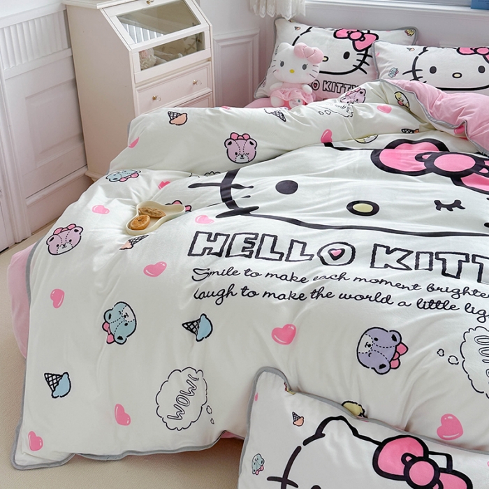 91家纺网 家纺一手货源 找家纺 蘭菲家纺 2023新款宝宝绒卡通印花四件套及单品 甜品站