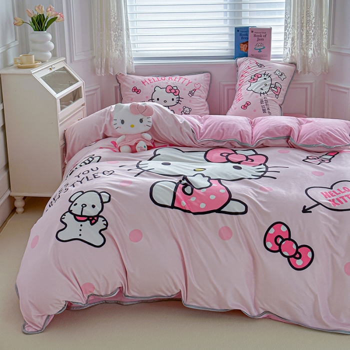 91家纺网 家纺一手货源 找家纺 蘭菲家纺 2023新款宝宝绒卡通印花四件套及单品 甜心KT