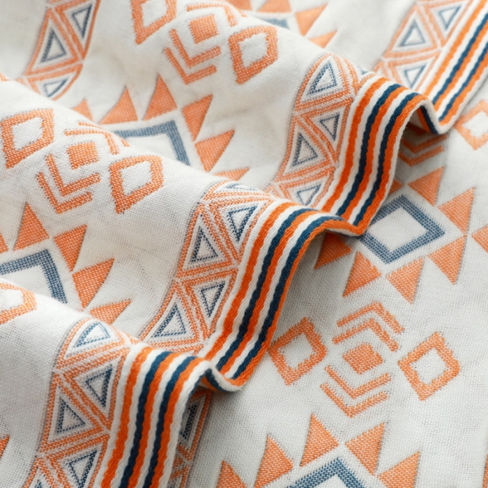 91家纺网 家纺一手货源 找家纺 朴尔家纺 2023新款波西米亚风优棉三层纱布枕巾 莱茵情调黄