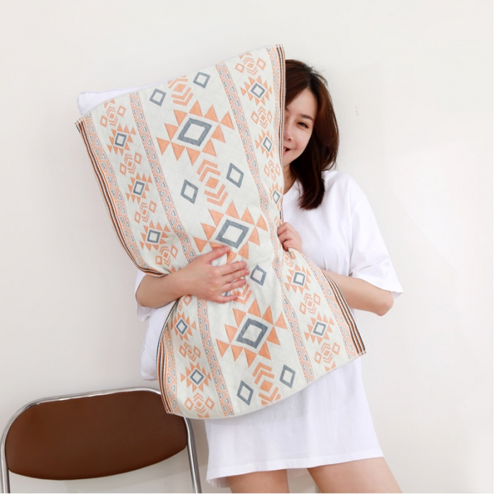 91家纺网 家纺一手货源 找家纺 朴尔家纺 2023新款波西米亚风优棉三层纱布枕巾 莱茵情调黄