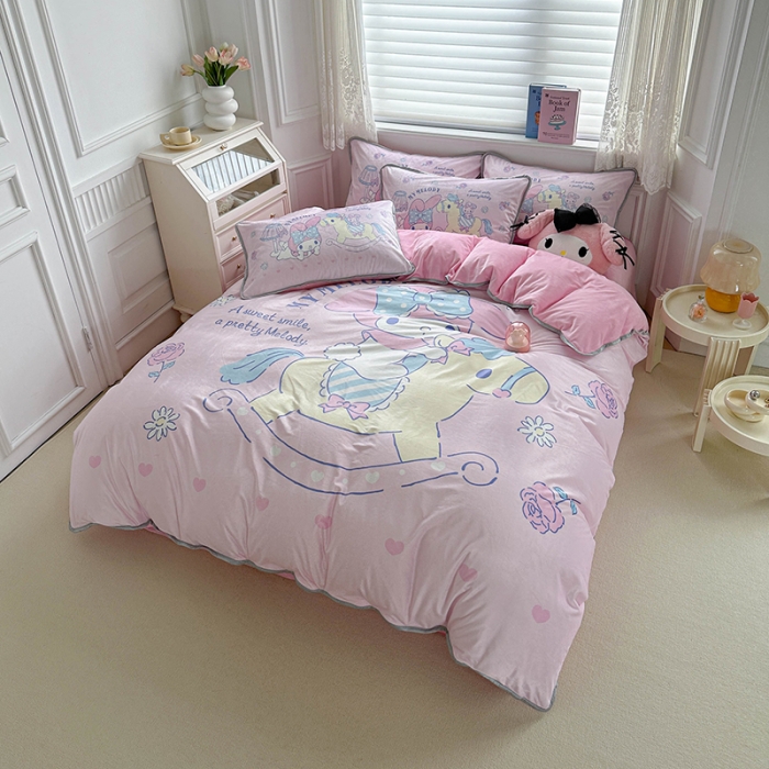 91家纺网 家纺一手货源 找家纺 蘭菲家纺 2023新款宝宝绒卡通印花四件套及单品 小乐乐·