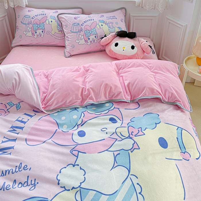 91家纺网 家纺一手货源 找家纺 蘭菲家纺 2023新款宝宝绒卡通印花四件套及单品 小乐乐·