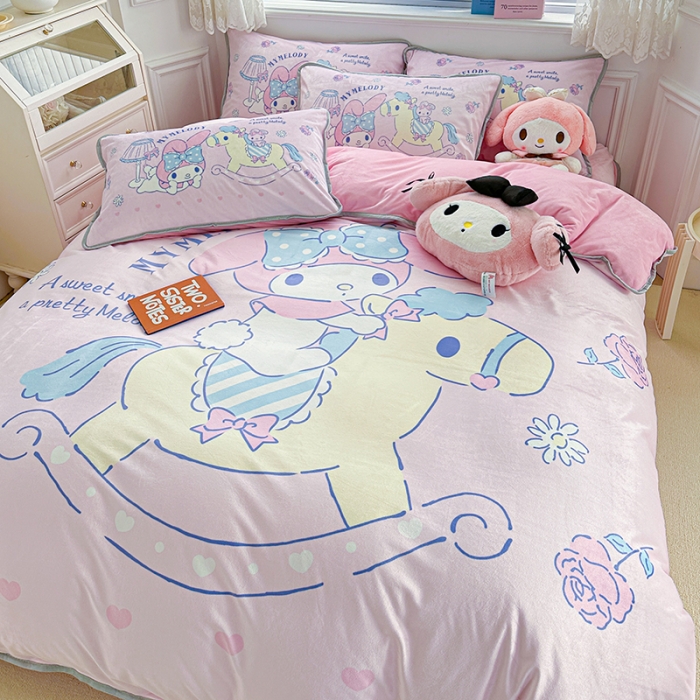 91家纺网 家纺一手货源 找家纺 蘭菲家纺 2023新款宝宝绒卡通印花四件套及单品 小乐乐·