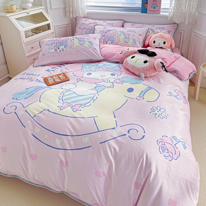 91家纺网 家纺一手货源 找家纺 蘭菲家纺 2023新款宝宝绒卡通印花四件套及单品 小乐乐·