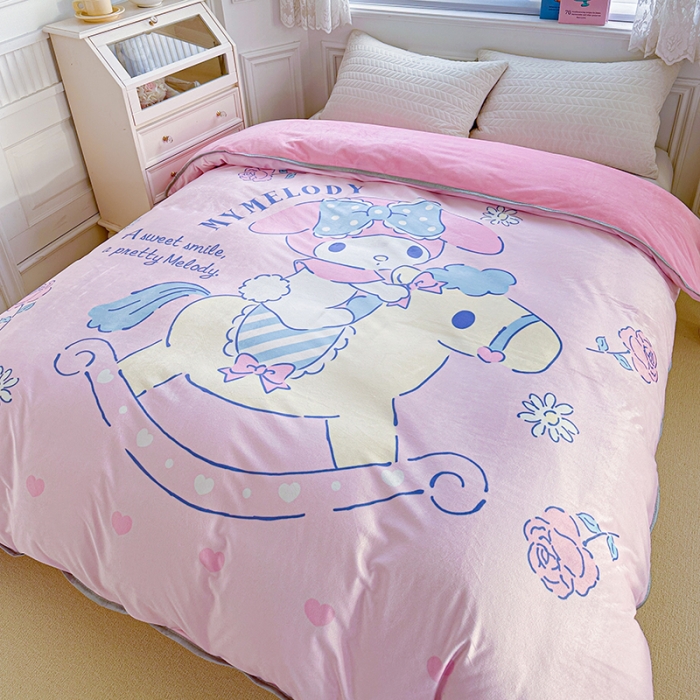 91家纺网 家纺一手货源 找家纺 蘭菲家纺 2023新款宝宝绒卡通印花四件套及单品 小乐乐·