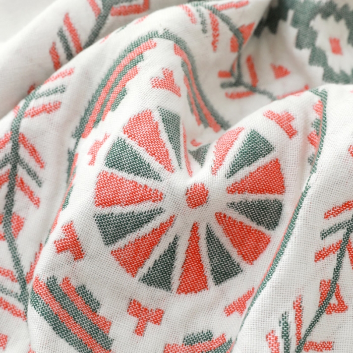 91家纺网 家纺一手货源 找家纺 朴尔家纺 2023新款波西米亚风优棉三层纱布枕巾 玛雅圆盘