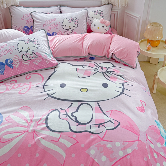 91家纺网 家纺一手货源 找家纺 蘭菲家纺 2023新款宝宝绒卡通印花四件套及单品 炫彩KT