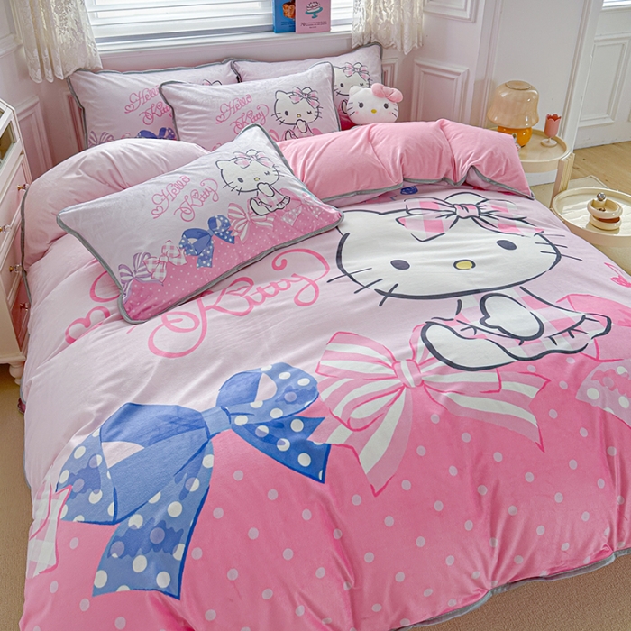 91家纺网 家纺一手货源 找家纺 蘭菲家纺 2023新款宝宝绒卡通印花四件套及单品 炫彩KT