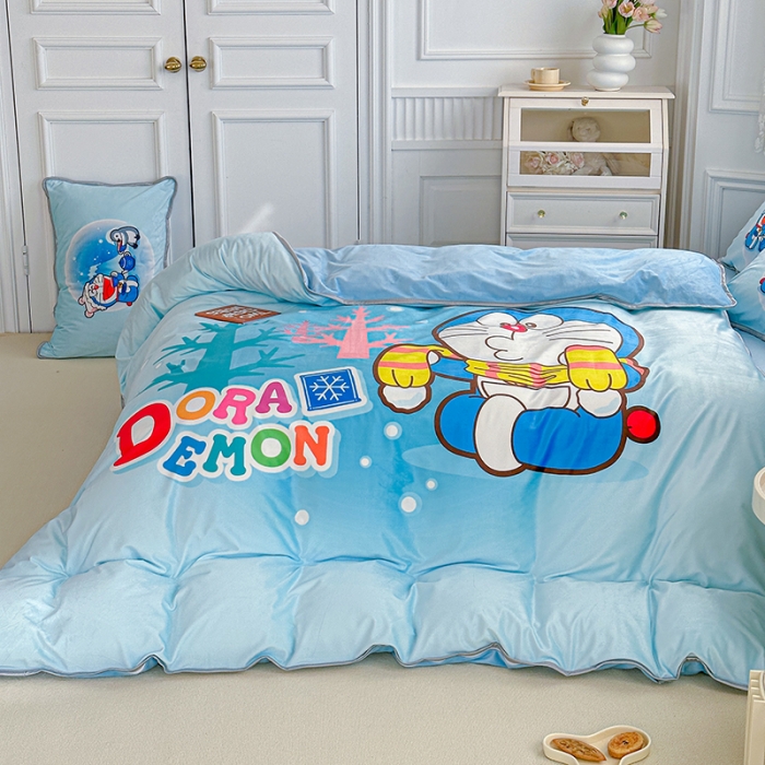 91家纺网 家纺一手货源 找家纺 蘭菲家纺 2023新款宝宝绒卡通印花四件套及单品 愉爱