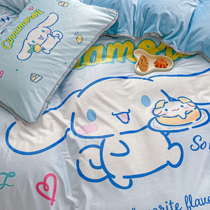 91家纺网 家纺一手货源 找家纺 蘭菲家纺 2023新款宝宝绒卡通印花四件套及单品 圆宝