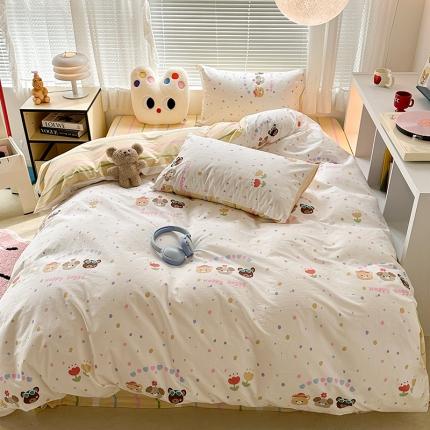 91家纺网 家纺一手货源 找家纺 昔可 2023新款全棉萌趣卡通四件套 happy狗狗