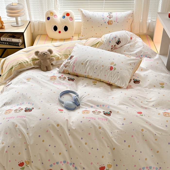 91家纺网 家纺一手货源 找家纺 昔可 2023新款全棉萌趣卡通四件套 happy狗狗