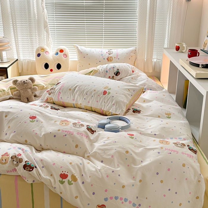 91家纺网 家纺一手货源 找家纺 昔可 2023新款全棉萌趣卡通四件套 happy狗狗