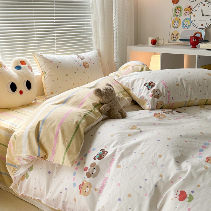 91家纺网 家纺一手货源 找家纺 昔可 2023新款全棉萌趣卡通四件套 happy狗狗