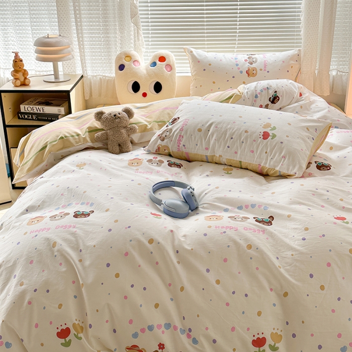 91家纺网 家纺一手货源 找家纺 昔可 2023新款全棉萌趣卡通四件套 happy狗狗