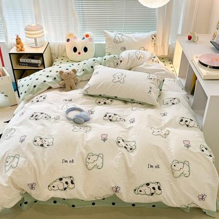 昔可 2023新款全棉萌趣卡通四件套 斑点郁金香狗狗