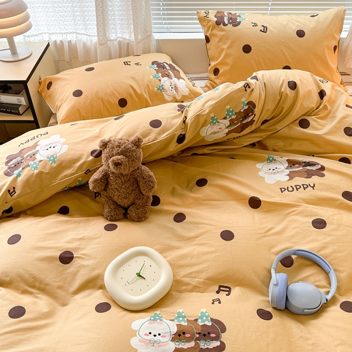 91家纺网 家纺一手货源 找家纺 昔可 2023新款全棉萌趣卡通四件套 波点狗狗