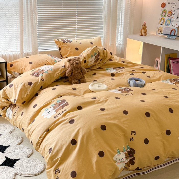 91家纺网 家纺一手货源 找家纺 昔可 2023新款全棉萌趣卡通四件套 波点狗狗