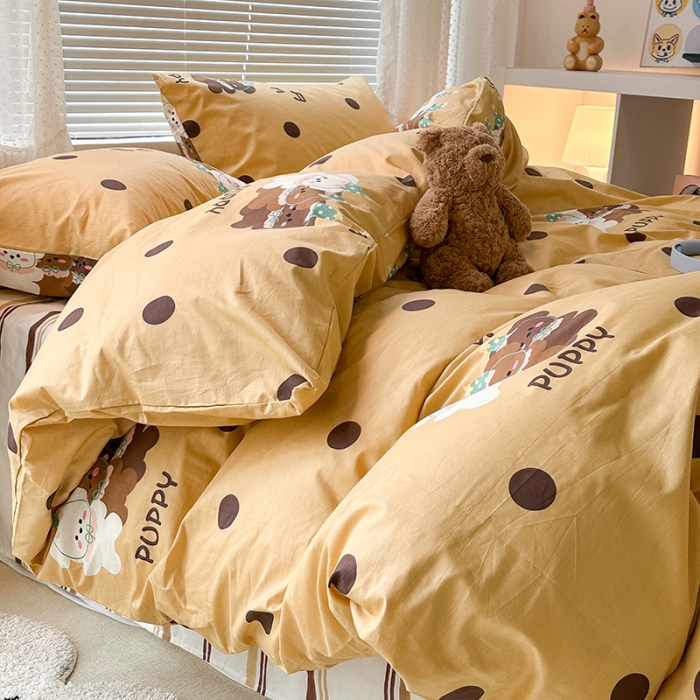 91家纺网 家纺一手货源 找家纺 昔可 2023新款全棉萌趣卡通四件套 波点狗狗