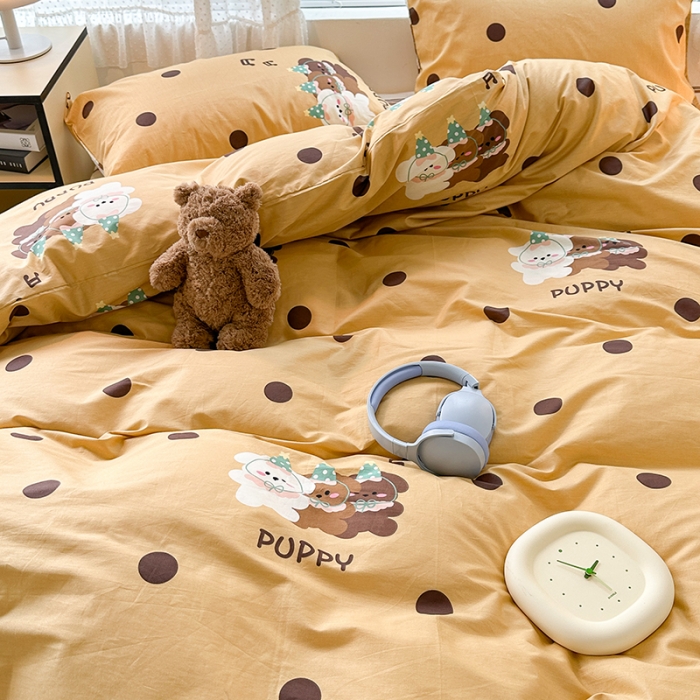 91家纺网 家纺一手货源 找家纺 昔可 2023新款全棉萌趣卡通四件套 波点狗狗