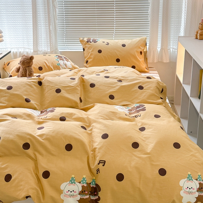 91家纺网 家纺一手货源 找家纺 昔可 2023新款全棉萌趣卡通四件套 波点狗狗